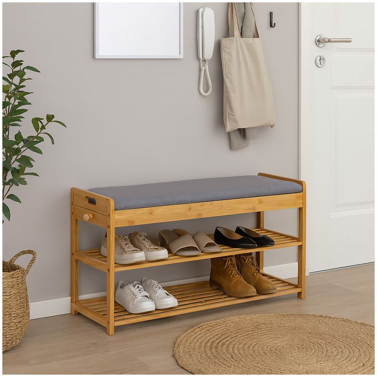 Produktbild: HTI-Living Schuhbank Ilian mit Schubfach Grau Bambus Schuhbank Ilian mit Schubfach Grau Bambus