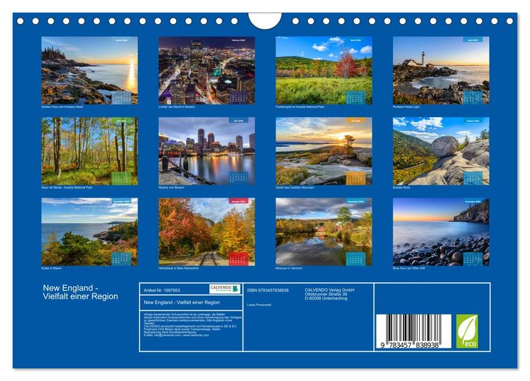 Produktbild: New England - Vielfalt einer Region (Wandkalender 2026 DIN A4 quer), CALVENDO Monatskalender
