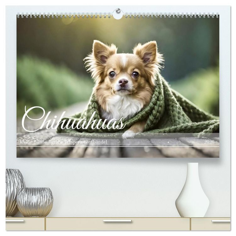 Produktbild: Chihuahuas - Kleine Hunde - gro&szlig;e Temperamentb&uuml;ndel (hochwertiger Premium Wandkalender 2026 DIN A2 quer), Kunstdruck in Hochglanz