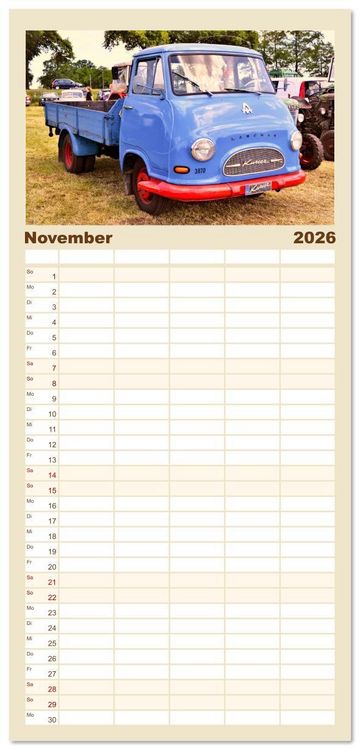 Produktbild: Familienplaner 2026 - LKW - Oldtimer mit 5 Spalten (Wandkalender, 21 x 45 cm) CALVENDO