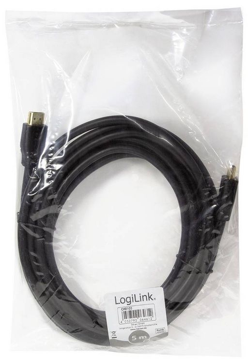 Produktbild: LogiLink HDMI AV Anschlusskabel [1x HDMI-Stecker - 1x HDMI-Stecker] 5m Schwarz