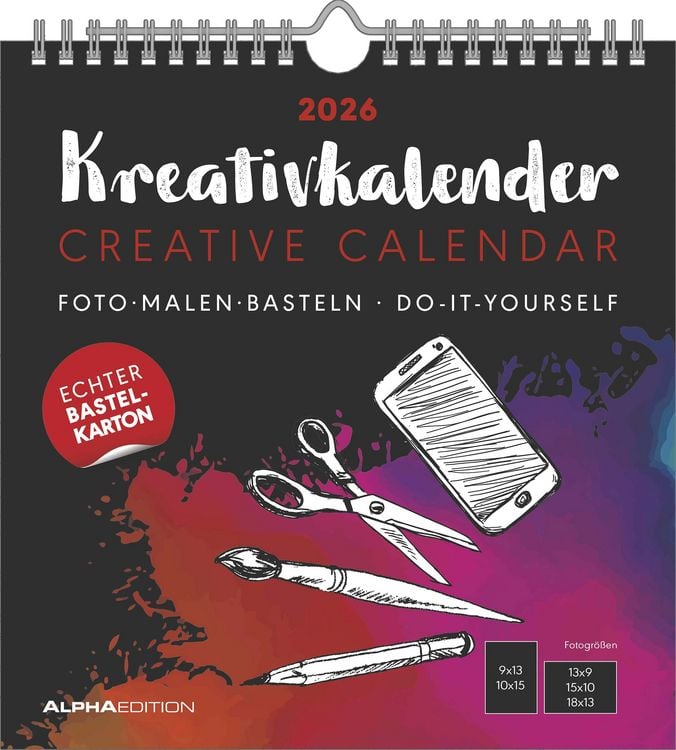 Bild vom Artikel Kreativ-Kalender schwarz 2026 - 21x22 cm - Foto, Malen, Basteln - datiert - Kreativkalender - Foto-Kalender - Alpha Edition vom Autor Alpha Edition