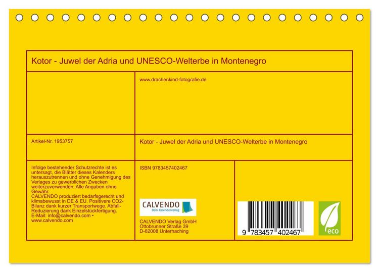 Produktbild: Kotor - Juwel der Adria und UNESCO-Welterbe in Montenegro (Tischkalender 2026 DIN A5 quer), CALVENDO Monatskalender