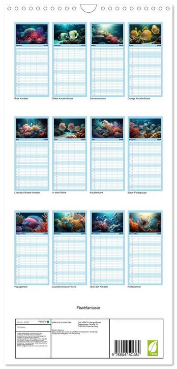 Produktbild: Familienplaner 2026 - Fischfantasie mit 5 Spalten (Wandkalender, 21 x 45 cm) CALVENDO