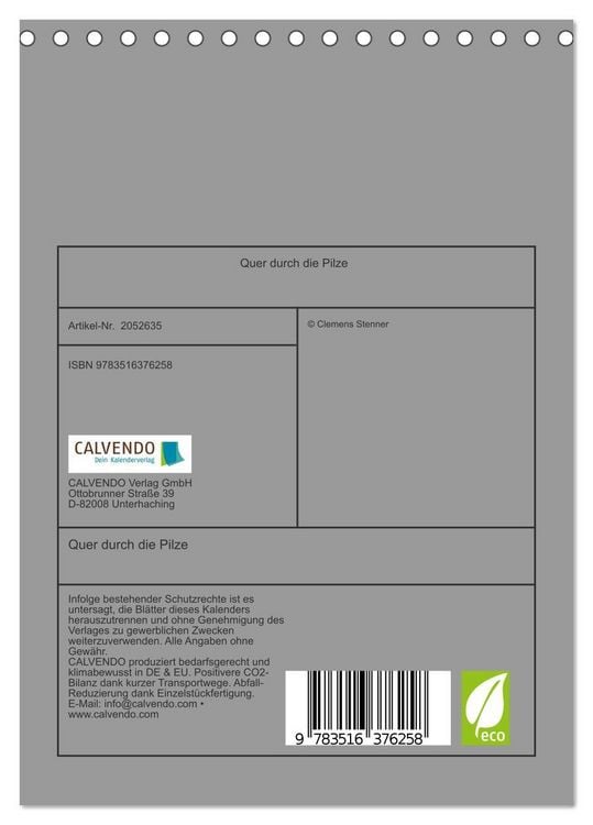 Produktbild: Quer durch die Pilze (Tischkalender 2026 DIN A5 hoch), CALVENDO Monatskalender