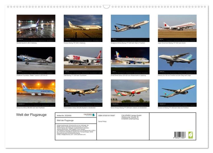 Produktbild: Welt der Flugzeuge (Wandkalender 2026 DIN A2 quer), CALVENDO Monatskalender