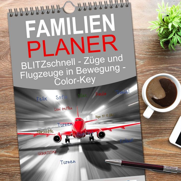 Produktbild: Familienplaner 2026 - BLITZschnell - Z&uuml;ge und Flugzeuge in Bewegung - Color-Key mit 5 Spalten (Wandkalender, 21 x 45 cm) CALVENDO