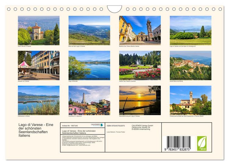 Produktbild: Lago di Varese - Eine der sch&ouml;nsten Seenlandschaften Italiens (Wandkalender 2026 DIN A4 quer), CALVENDO Monatskalender