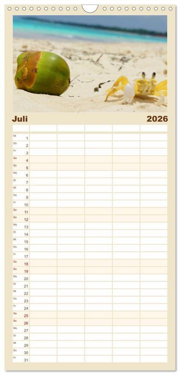Produktbild: Familienplaner 2026 - Die sch&ouml;nsten Str&auml;nde Karibik mit 5 Spalten (Wandkalender, 21 x 45 cm) CALVENDO