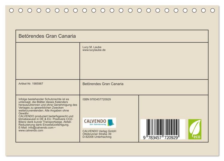 Produktbild: Bet&ouml;rendes Gran Canaria (Tischkalender 2026 DIN A5 quer), CALVENDO Monatskalender