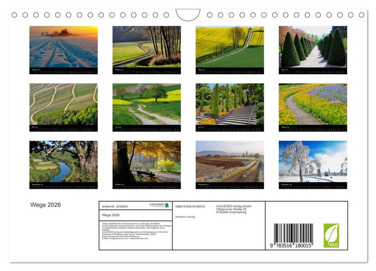 Produktbild: Wege 2026 (Wandkalender 2026 DIN A4 quer), CALVENDO Monatskalender