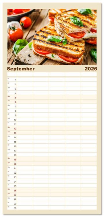 Produktbild: Familienplaner 2026 - Alles Tomate oder was?! - Herzhafte Speisen rund um die Tomate mit 5 Spalten (Wandkalender, 21 x 45 cm) CALVENDO