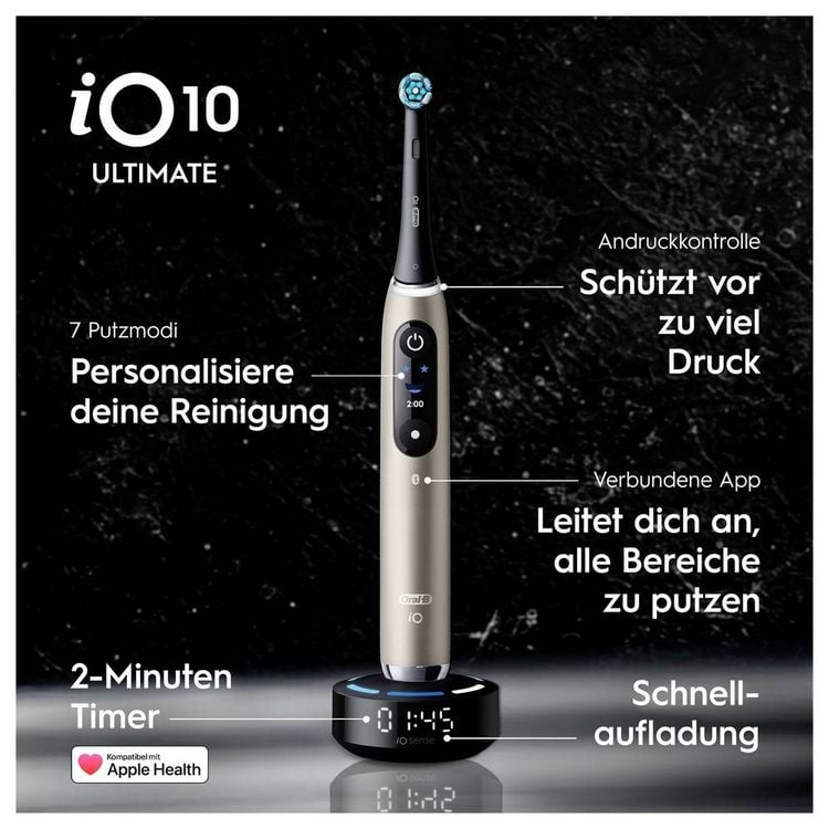Produktbild: Braun Bra Oral-B iO Series 10 UltimateLunar Gold 17398125 Elektrische Zahnb&uuml;rste Schwarz