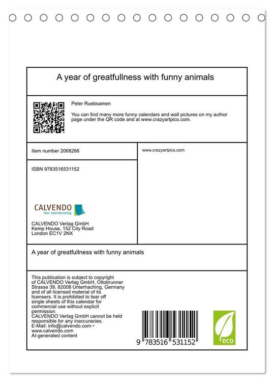 Produktbild: A year of greatfullness with funny animals (Desk Calendar 2026 DIN A5 portrait), CALVENDO 12 Month DeskCalendar