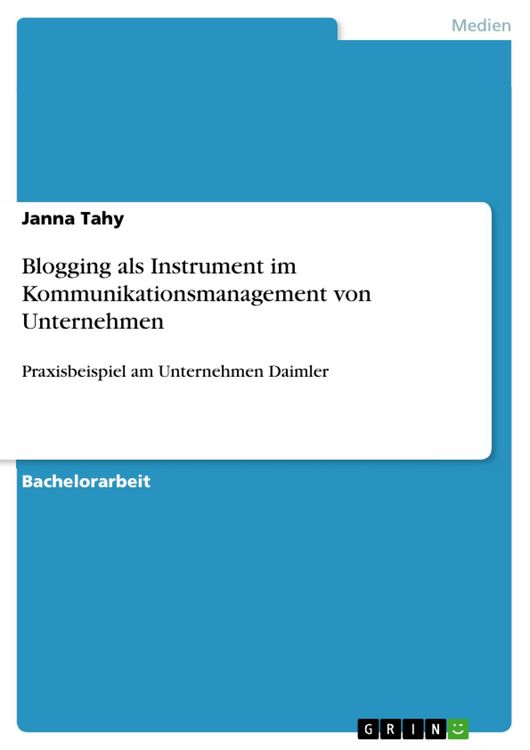 Produktbild: Blogging als Instrument im Kommunikationsmanagement von Unternehmen