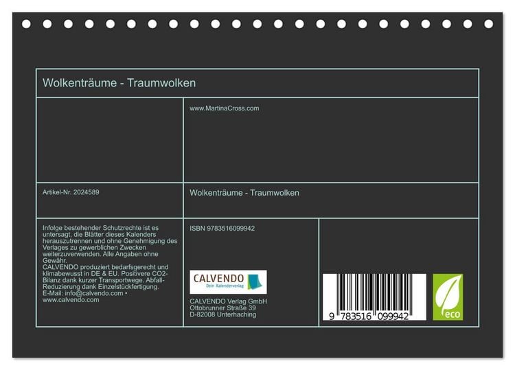Produktbild: Wolkentr&auml;ume - Traumwolken (Tischkalender 2026 DIN A5 quer), CALVENDO Monatskalender