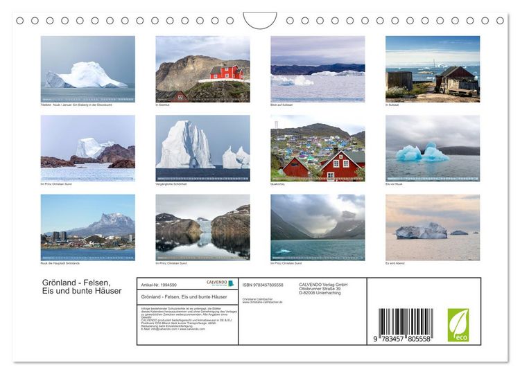 Produktbild: Gr&ouml;nland - Felsen, Eis und bunte H&auml;user (Wandkalender 2026 DIN A4 quer), CALVENDO Monatskalender