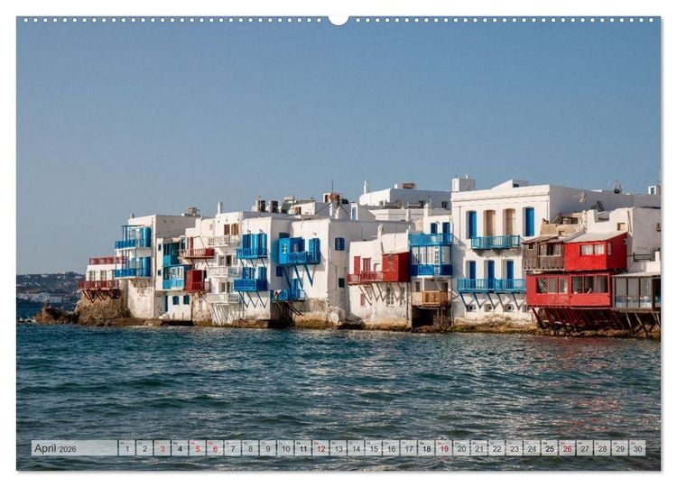 Produktbild: Mykonos - Natur, Meer und wei&szlig;e W&auml;nde (hochwertiger Premium Wandkalender 2026 DIN A2 quer), Kunstdruck in Hochglanz
