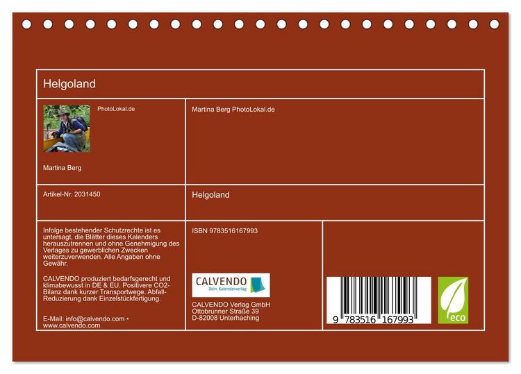 Produktbild: Helgoland (Tischkalender 2026 DIN A5 quer), CALVENDO Monatskalender