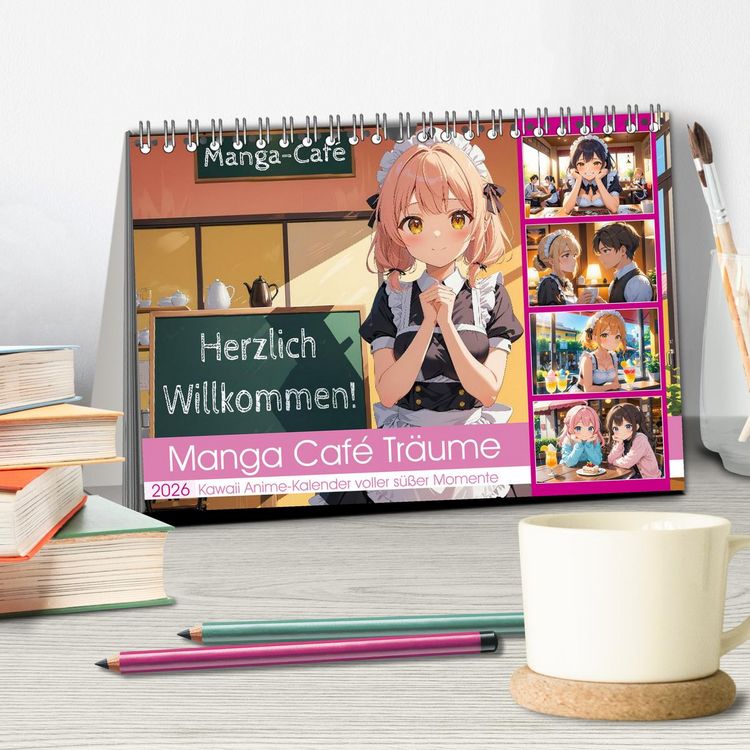 Produktbild: Manga Caf&eacute; Tr&auml;ume - Kawaii Anime-Kalender voller s&uuml;&szlig;er Momente (Tischkalender 2026 DIN A5 quer), CALVENDO Monatskalender