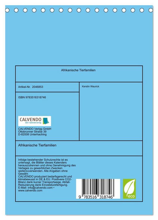Produktbild: Afrikanische Tierfamilien (Tischkalender 2026 DIN A5 hoch), CALVENDO Monatskalender