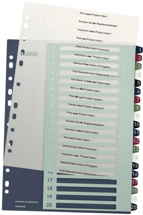Produktbild: Leitz 1239 Style Register DIN A4 1-20 Polypropylen Mehrfarbig 20 Registerblätter extrabreit, PC-beschriftbar 1239-00-00