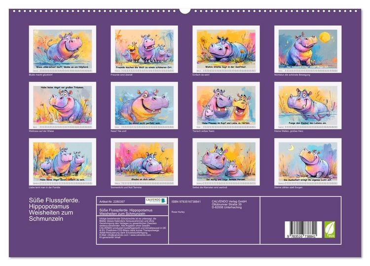 Produktbild: S&uuml;&szlig;e Flusspferde. Hippopotamus Weisheiten zum Schmunzeln (hochwertiger Premium Wandkalender 2026 DIN A2 quer), Kunstdruck in Hochglanz