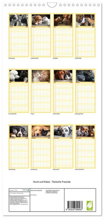 Produktbild: Familienplaner 2026 - Hund und Katze - Tierische Freunde mit 5 Spalten (Wandkalender, 21 x 45 cm) CALVENDO