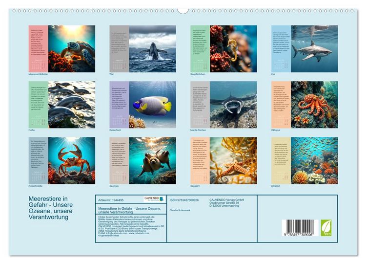 Produktbild: Meerestiere in Gefahr - Unsere Ozeane, unsere Verantwortung (hochwertiger Premium Wandkalender 2026 DIN A2 quer), Kunstdruck in Hochglanz