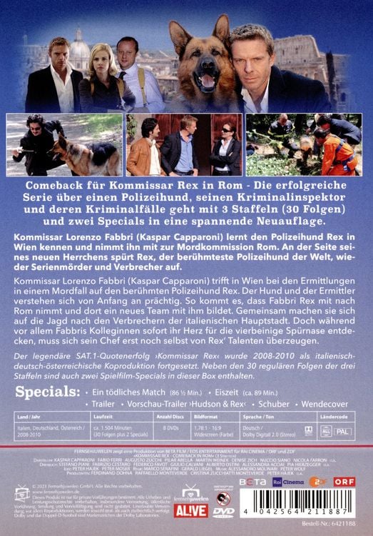 Produktbild: Kommissar Rex - Comeback in Rom (Staffeln 11-13) (Die Fortsetzung der SAT.1-Krimiserie in Rom) (Fernsehjuwelen) [8 DVDs]