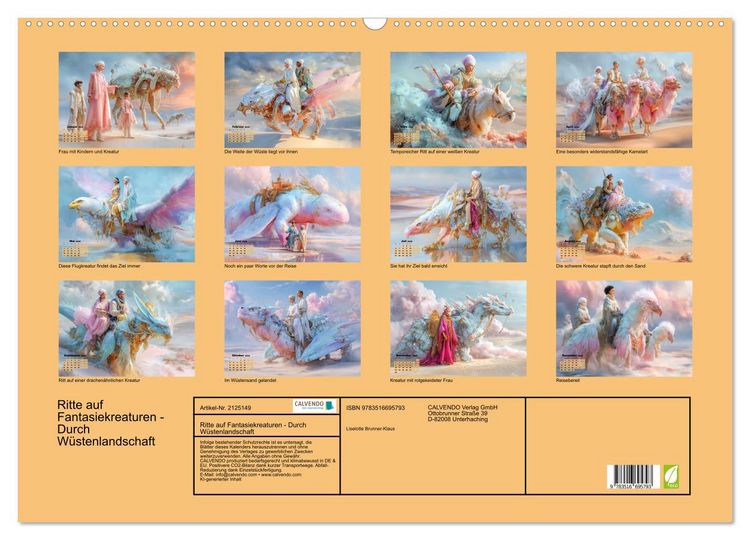 Produktbild: Ritte auf Fantasiekreaturen - Durch W&uuml;stenlandschaft (Wandkalender 2026 DIN A2 quer), CALVENDO Monatskalender
