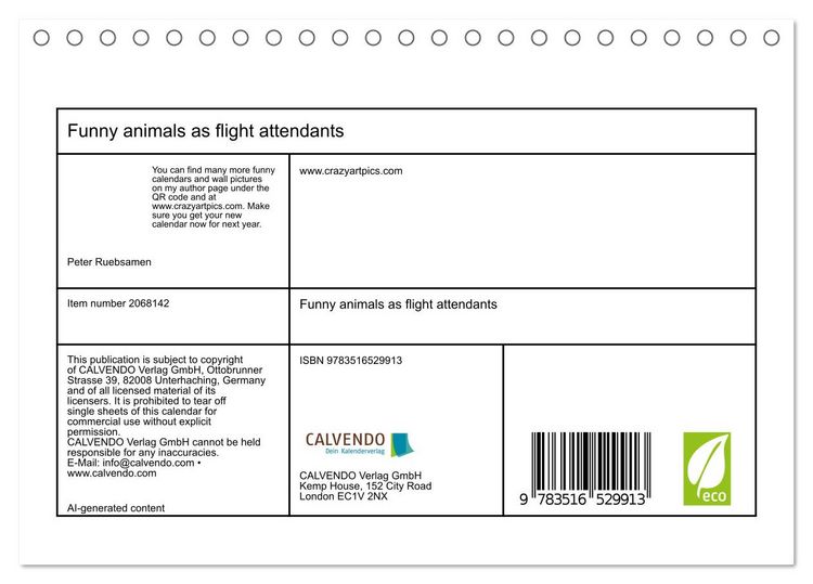 Produktbild: Funny animals as flight attendants (Desk Calendar 2026 DIN A5 landscape), CALVENDO 12 Month DeskCalendar