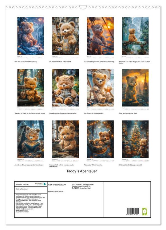 Produktbild: Taddy&acute;s Abenteuer (Wandkalender 2026 DIN A2 hoch), CALVENDO Monatskalender
