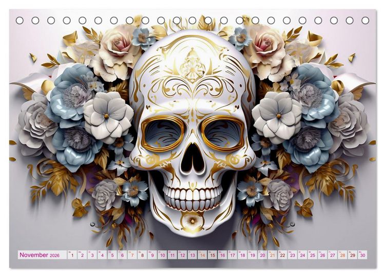 Produktbild: Skull Flower - Totenkopf ART (Tischkalender 2026 DIN A5 quer), CALVENDO Monatskalender