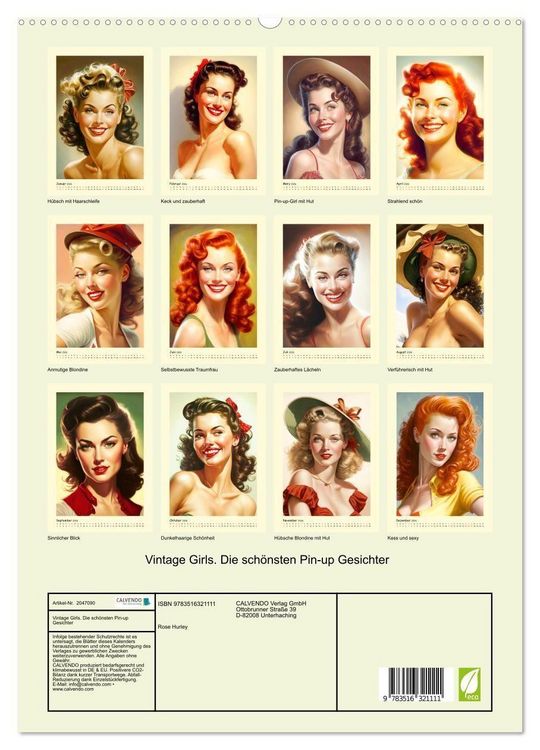 Produktbild: Vintage Girls. Die sch&ouml;nsten Pin-up Gesichter (hochwertiger Premium Wandkalender 2026 DIN A2 hoch), Kunstdruck in Hochglanz