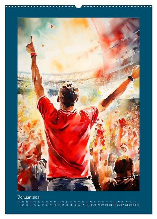 Produktbild: Leidenschaft Fussball. Stadionstimmung im Aquarellstil (hochwertiger Premium Wandkalender 2026 DIN A2 hoch), Kunstdruck in Hochglanz