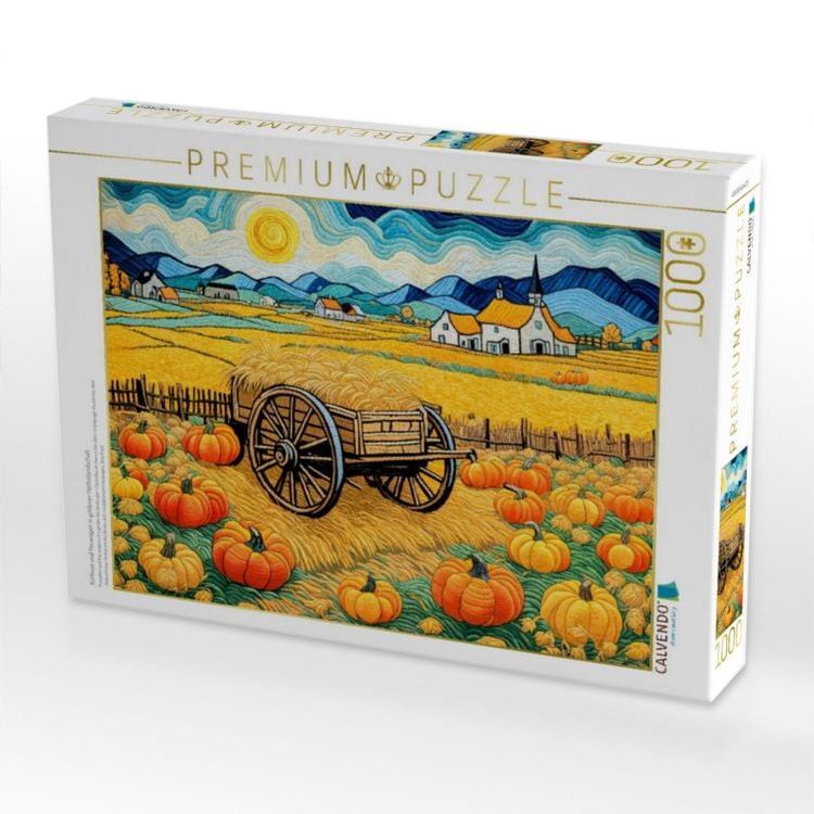 Produktbild: CALVENDO Puzzle K&uuml;rbisse und Heuwagen in goldener Herbstlandschaft | 1000 Teile Lege-Gr&ouml;&szlig;e 64x48cm Foto-Puzzle f&uuml;r gl&uuml;ckliche Stunden