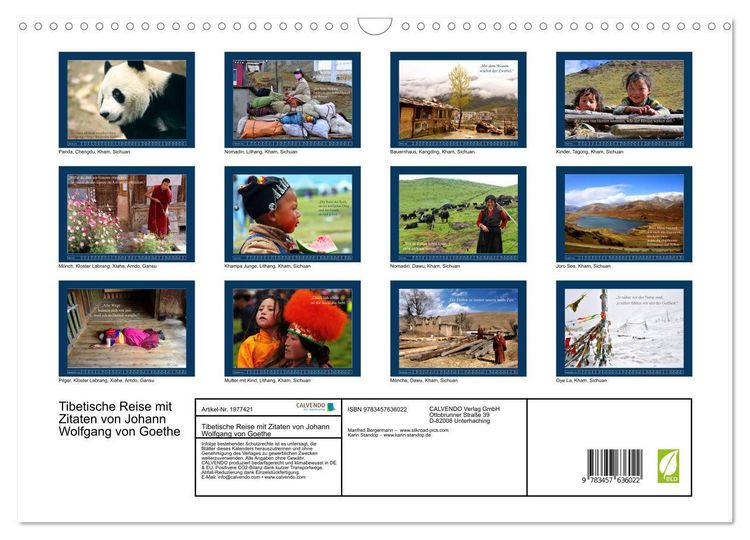 Produktbild: Tibetische Reise mit Zitaten von Johann Wolfgang von Goethe (Wandkalender 2026 DIN A3 quer), CALVENDO Monatskalender