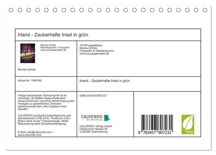 Produktbild: Irland - Zauberhafte Insel in gr&uuml;n (Tischkalender 2026 DIN A5 quer), CALVENDO Monatskalender