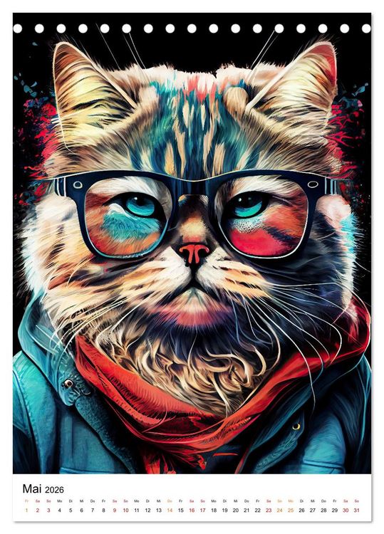 Produktbild: Hipster Katzen (Tischkalender 2026 DIN A5 hoch), CALVENDO Monatskalender