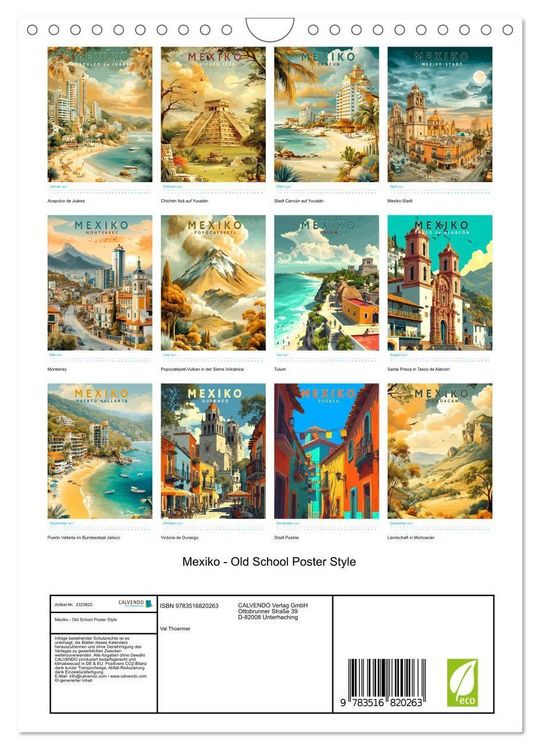 Produktbild: Mexiko - Old School Poster Style (Wandkalender 2027 DIN A4 hoch), CALVENDO Monatskalender