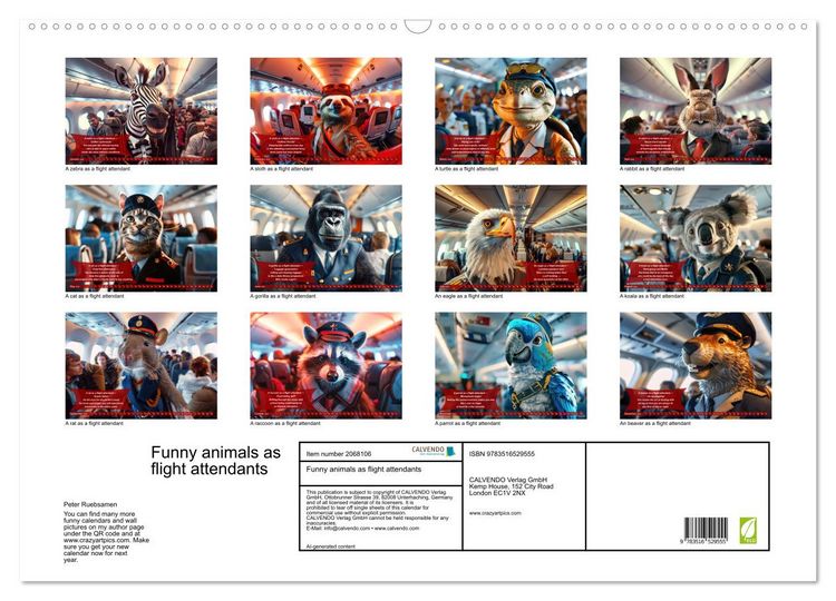 Produktbild: Funny animals as flight attendants (Wall Calendar 2026 DIN A2 landscape), CALVENDO 12 Month Wall Calendar