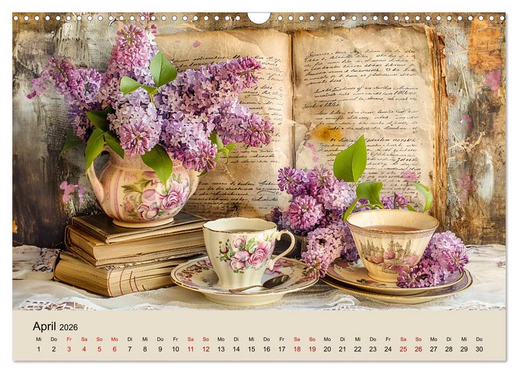 Produktbild: Shabby Chic Romantik - Vintage Tassen, Blumen und nostalgische Briefe (Wandkalender 2026 DIN A3 quer), CALVENDO Monatskalender