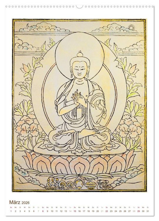 Produktbild: Mit Buddha durchs Jahr: historische Zeichnungen (Wandkalender 2026 DIN A2 hoch), CALVENDO Monatskalender