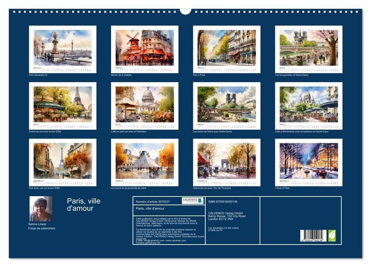 Produktbild: Paris, ville d'amour (Calendrier mural 2026 DIN A2 vertical), CALVENDO calendrier mensuel