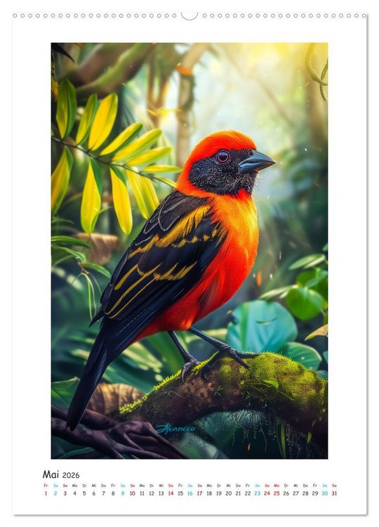 Produktbild: Exotische Sch&ouml;nheiten - pr&auml;chtig bunte V&ouml;gel (Wandkalender 2026 DIN A2 hoch), CALVENDO Monatskalender