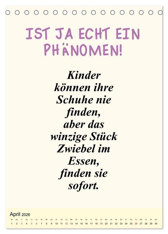 Produktbild: Spr&uuml;che-Kalender. Lustiges f&uuml;r die Familie! (Tischkalender 2026 DIN A5 hoch), CALVENDO Monatskalender
