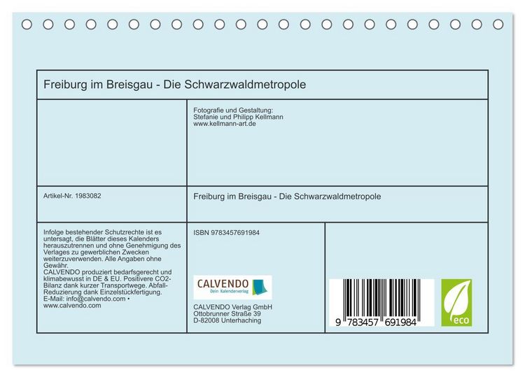 Produktbild: Freiburg im Breisgau - Die Schwarzwaldmetropole (Tischkalender 2026 DIN A5 quer), CALVENDO Monatskalender