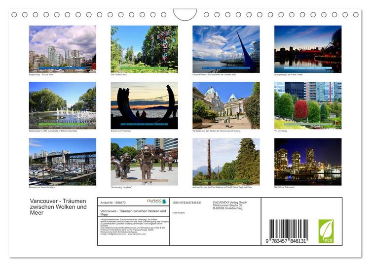 Produktbild: Vancouver - Tr&auml;umen zwischen Wolken und Meer (Wandkalender 2026 DIN A4 quer), CALVENDO Monatskalender