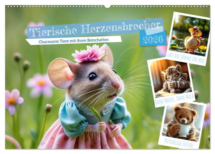 Produktbild: Tierische Herzensbrecher - Charmante Tiere mit ihren Botschaften (Wandkalender 2026 DIN A2 quer), CALVENDO Monatskalender